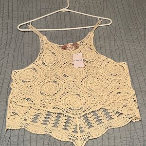 Brand: Willow & Root, knitted tank, size, medium, color, light, beige.